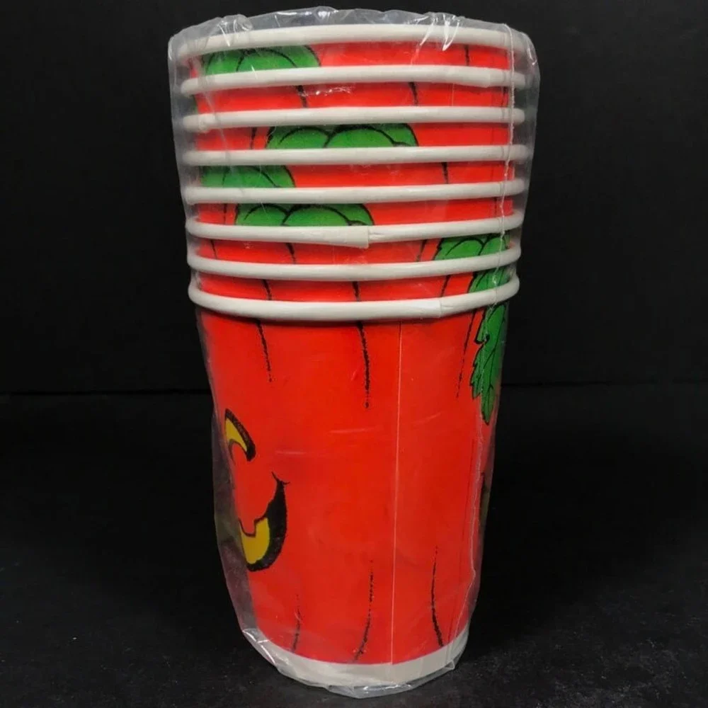 Vintage Halloween hot cold paper drink cups 8 Hallmark Jack o lantern NEW